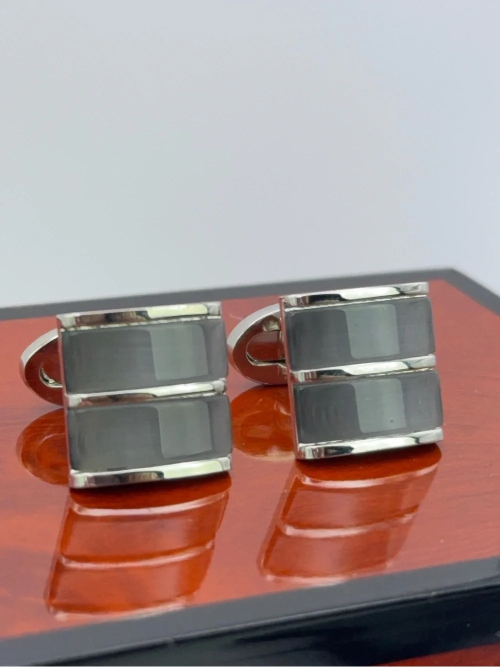 Donald Trump Signature Collection Gray Rectangular Inlay Silver-Tone Cufflinks